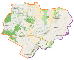 Mapa konturowa gminy Sławatycze, u góry po prawej znajduje się punkt z opisem „Jabłeczna”