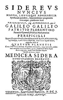 Title page of Sidereus Nuncius by Galileo Galilei