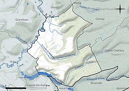 Carte en couleur présentant le réseau hydrographique de la commune