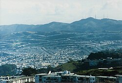 Part of Daly City with San Bruno Mountain and the San Francisco neighborhood of Crocker Amazon in the background.