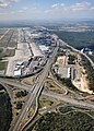 Frankfurter Kreuz intersection between autobahn A3 and A5 seen from a Lufthansa B737