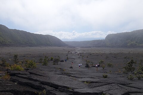 The Kīlauea Iki trail goes to the surface of the crater, which is where this photo was taken, overlooking the crater floor.