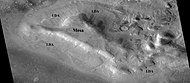 Lobate debris aprons (LDAs) around a mesa, as seen by CTX. Mesa and LDAs are labeled so one can see their relationship.