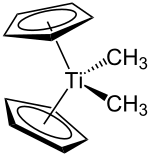 Structuurformule van dimethyltitanoceen