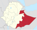 Em vermeho, o território etíope de maioria étnica somali (Ogaden).