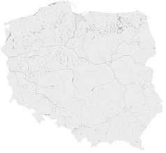 Mapa konturowa Polski, po lewej nieco na dole znajduje się punkt z opisem „Śluza Mieszczańska”