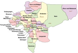 Location of Tiran and Karvan County in Isfahan province (center left, yellow)