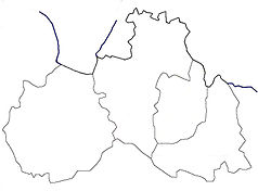 Mapa konturowa kraju libereckiego, blisko prawej krawiędzi na dole znajduje się punkt z opisem „Martinice v Krkonoších”