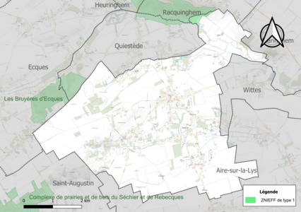 Carte de la ZNIEFF de type 1 sur la commune.