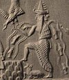 Detail of Enki from the Adda Seal, an ancient Akkadian cylinder seal dating to Yaklaşık 2300 BC