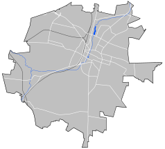 Mapa konturowa Kielc, u góry znajduje się punkt z opisem „Kielce Herbskie”