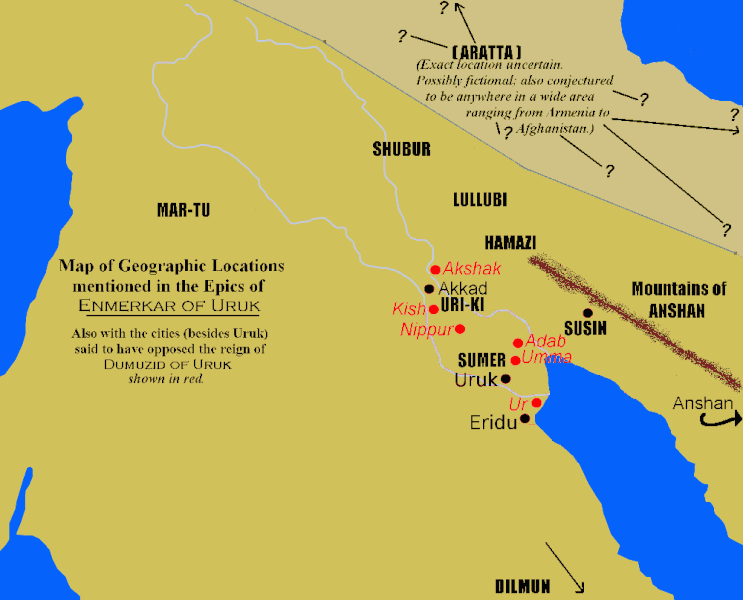 Llocs esmentats a les èpiques d'Enmerkar