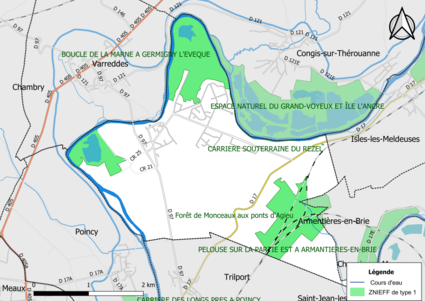 Carte des ZNIEFF de type 1 de la commune.