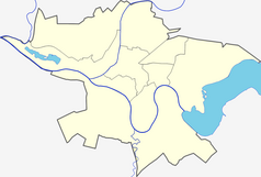 Mapa konturowa Kowna, w centrum znajduje się punkt z opisem „Tunel kolejowy w Kownie”