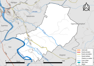 Carte en couleur présentant le réseau hydrographique de la commune