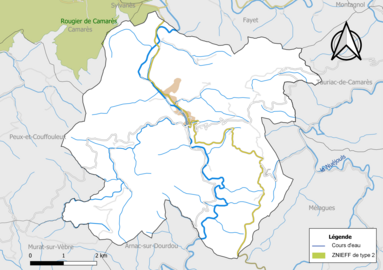 Carte de la ZNIEFF de type 2 de la commune.