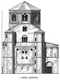 Essener Münster, Turm des Westbaues im Ursprungszustand