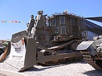 IDF armored D9R with add-on slat armor against ATGMs & RPGs, Israel 60th Independence Day