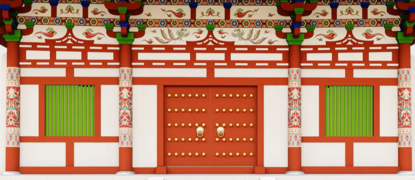 Recreation of Tang dynasty caihua architectural decorations.