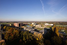 Wageningen Campus, gezien vanuit het zuid-zuidwesten (sterflat Bornsesteeg)