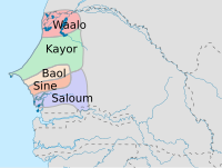 Estados integrantes del Imperio wólof c. 1400.