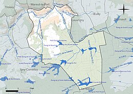 Carte en couleur présentant le réseau hydrographique de la commune