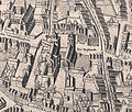 Uitsnede stadsplattegrond met links de Sint-Joriskerk en rechts de Sint-Jacobkerk (1571)