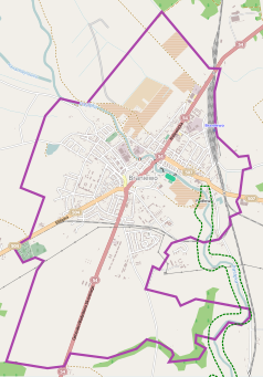 Mapa konturowa Braniewa, w centrum znajduje się punkt z opisem „Zamek w Braniewie”