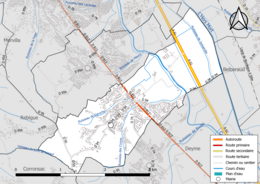 Carte en couleur présentant le réseau hydrographique de la commune