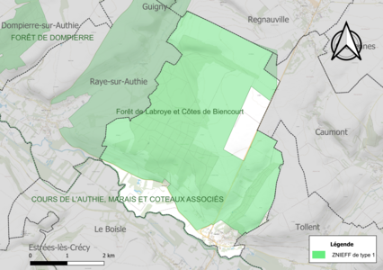 Carte de la ZNIEFF de type 1 sur la commune.