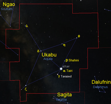 Shahini (Alshain) katika kundinyota yake ya Ukabu (Aquila)