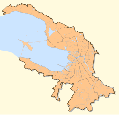 Mapa konturowa Petersburga, blisko centrum na prawo u góry znajduje się punkt z opisem „Wojskowa Akademia Łączności im. marszałka Związku Radzieckiego S.M. Budionnego”