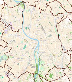 Mapa konturowa Tuluzy, w centrum znajduje się punkt z opisem „Bazylika św. Saturnina”