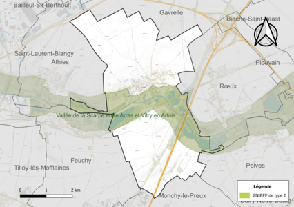 Carte de la ZNIEFF de type 2 sur la commune.