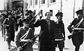 National police escorting members of the National Socialist Movement of Chile during the Seguro Obrero Uprising. On September 5, 1938, after four hours of fighting in Santiago, Chilean authorities rounded up and executed nearly sixty rebels who had surrendered. About twenty others were killed during the fighting.