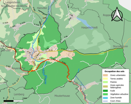 Carte en couleurs présentant l'occupation des sols.