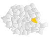 Map of Romania highlighting Vrancea County