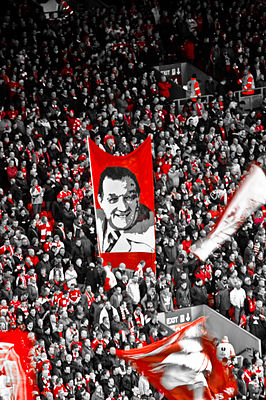 Een spandoek voor Paisley bij Liverpool FC in 2011