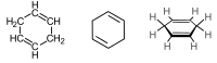 Skeletal formula with all implicit hydrogen shown, skeletal formula; stereo, skeletal formula with all explicit hydrogens added, all of 1,4-cyclohexadiene