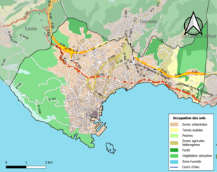 Carte en couleurs présentant l'occupation des sols.