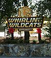 Whirling Wildcats entrance sign