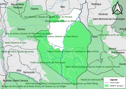 Carte des ZNIEFF de type 1 sur la commune.