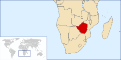 Lokasi Rhodesia Selatan di selatan Afrika