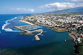 An aerial view of part of Saint-Pierre and its port