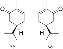 Structuurformule van de beide enantiomeren van carvon