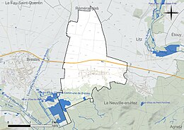 Carte en couleur présentant le réseau hydrographique de la commune