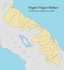 Wilayah Kesultanan Serdang pada 1930 (pada peta berwarna jingga)