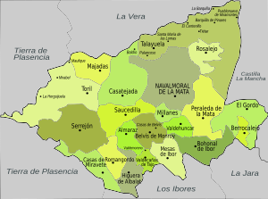 Mapa dos municípios da comarca de Campo Arañuelo