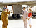 Henry W. Hartsfield and Thomas K. Mattingly saluting the Reagans, 4 July