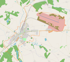 Mapa konturowa Świdwina, po lewej znajduje się punkt z opisem „Świdwin Zamek”